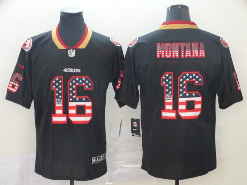Men San Francisco 49ers #16 Montana Nike USA Flag Fashion Black Color Rush Limited NFL Jerseys->san francisco 49ers->NFL Jersey